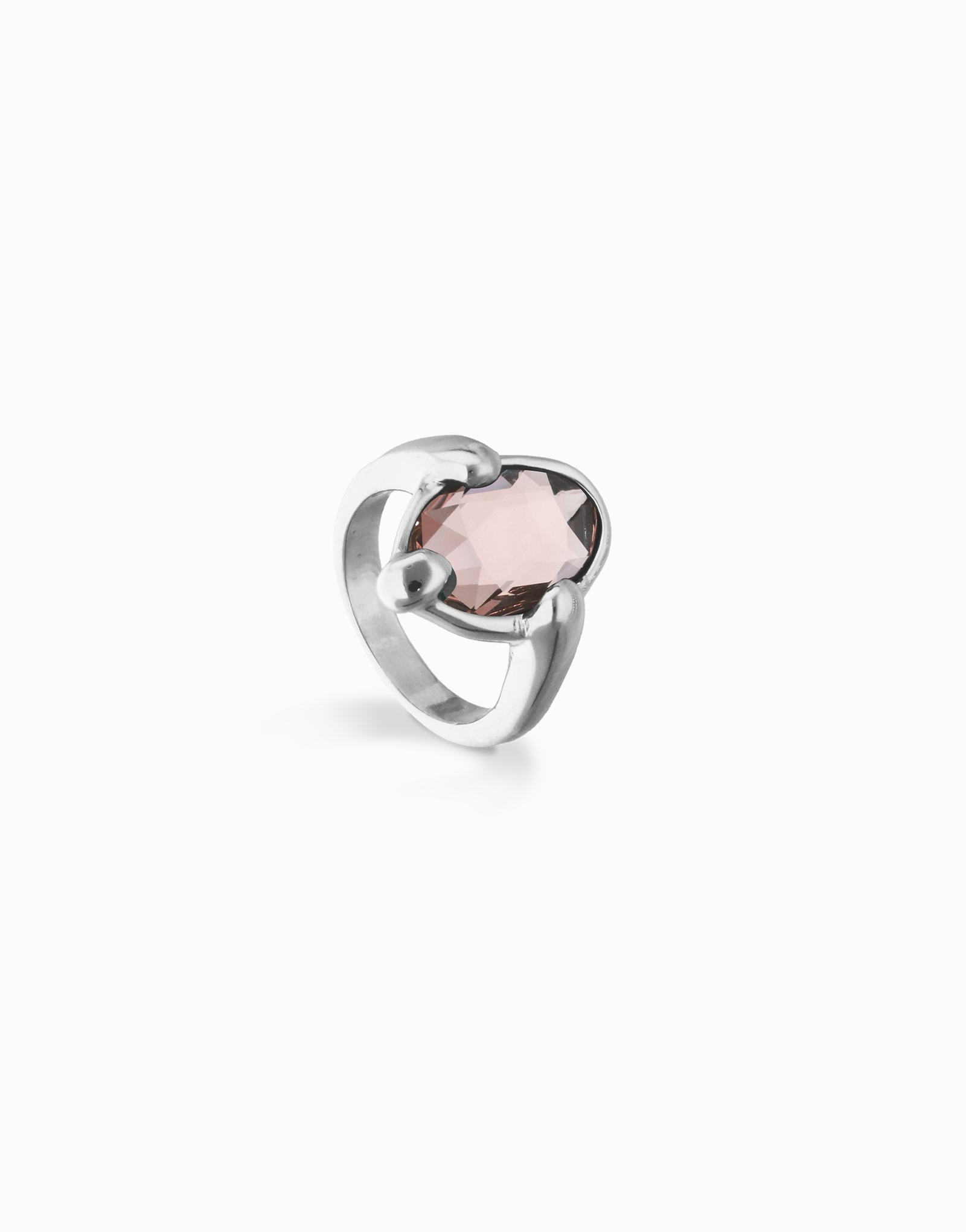 Ring with pink oval faceted crystal, Silver, large thumbnail